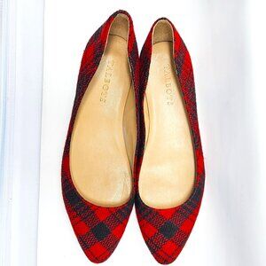 Talbots Edison Classic Red Black Tartan Plaid Flats, Shoe Size 7 US